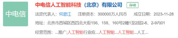 中电信人工智能科技注册资本金30亿元,为何忠江,公司经营